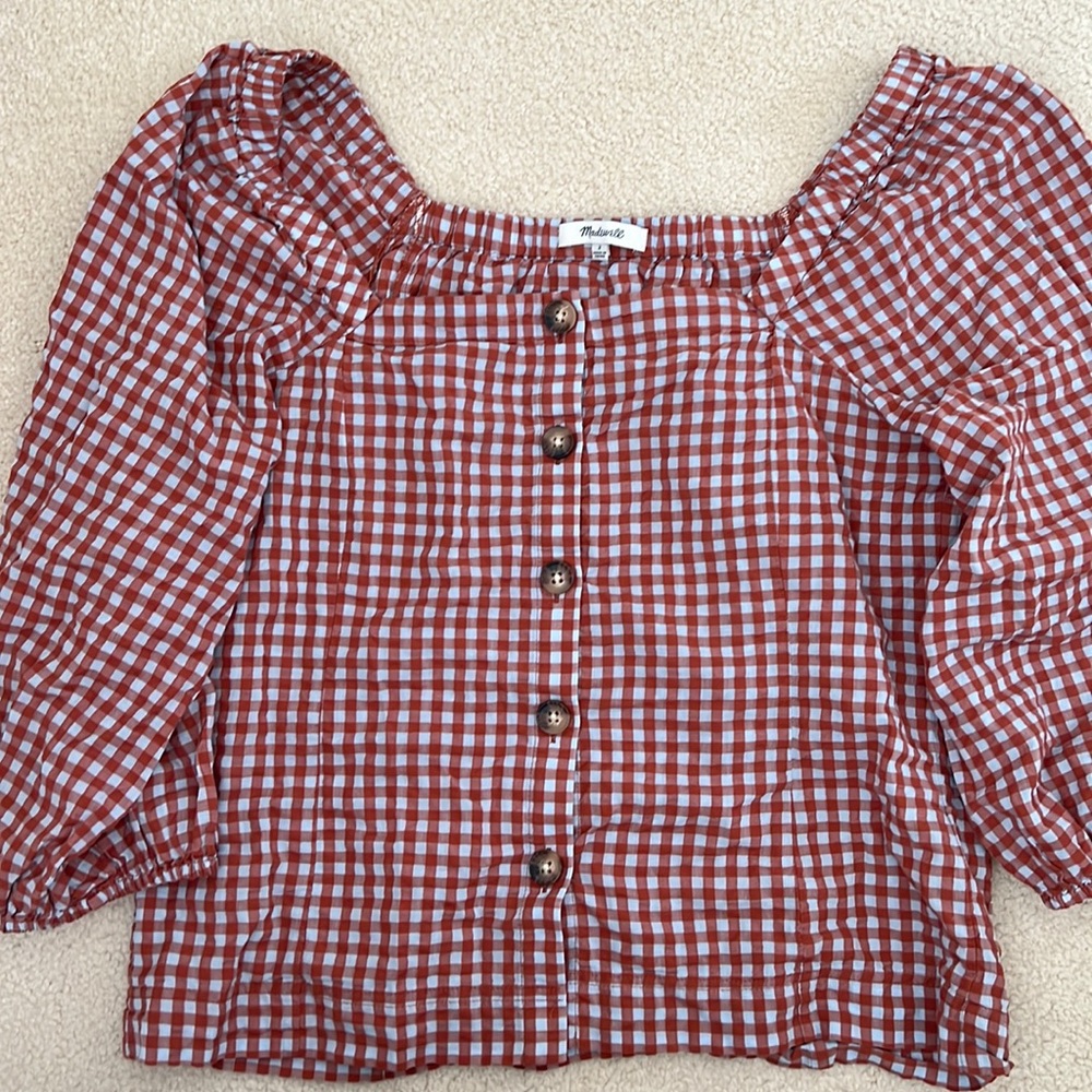 Madewell Gingham Puff Sleeve Shirt